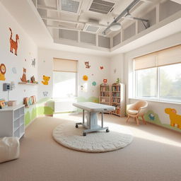 A spacious pediatric consultation room designed for infants, measuring approximately 4 meters by 3 meters