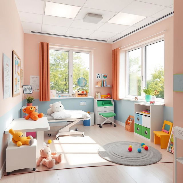 A pediatric consultation room measuring 4 meters by 3 meters, designed for child healthcare