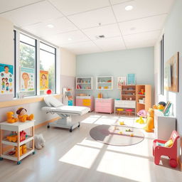 A pediatric consultation room measuring 4 meters by 3 meters, designed for child healthcare