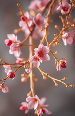 A beautiful artistic representation of delicate rose and gold branches intertwined, showcasing intricate details of the petals and leaves