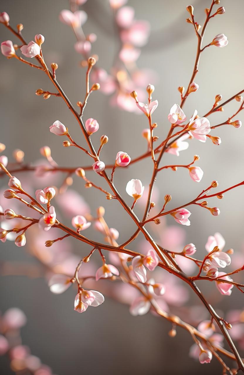 A beautiful artistic representation of delicate rose and gold branches intertwined, showcasing intricate details of the petals and leaves