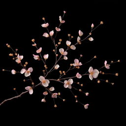 A stunning artistic representation of delicate rose and gold branches against a deep, dark background