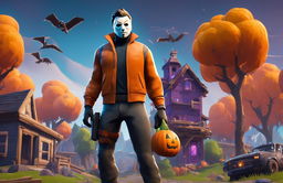 Michael Myers from Halloween, standing ominously in the vibrant and dynamic Fortnite universe