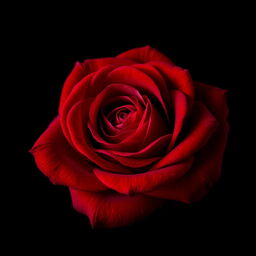 A stunning, vibrant rose in deep red color, with lush, velvety petals and intricate details, set against a stark, dark background that enhances the rose's beauty and richness