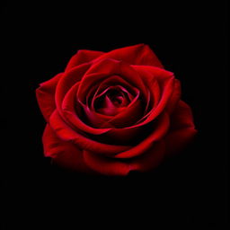 A stunning, vibrant rose in deep red color, with lush, velvety petals and intricate details, set against a stark, dark background that enhances the rose's beauty and richness