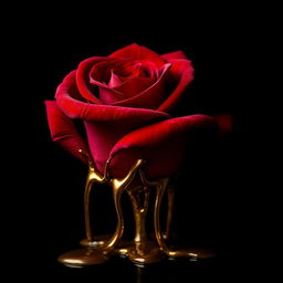 A striking image of a deep red rose with velvety petals, set against a dark background