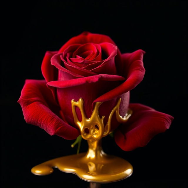 A striking image of a deep red rose with velvety petals, set against a dark background