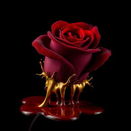 A striking image of a deep red rose with velvety petals, set against a dark background