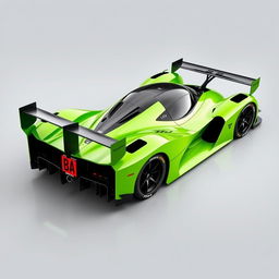 A vibrant bright green Le Mans Hypercar designed according to modern LMh rules, resembling the sleek contours of a Jesko Absolute