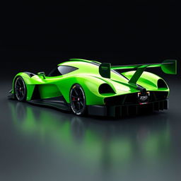 A vibrant bright green Le Mans Hypercar designed according to modern LMh rules, resembling the sleek contours of a Jesko Absolute