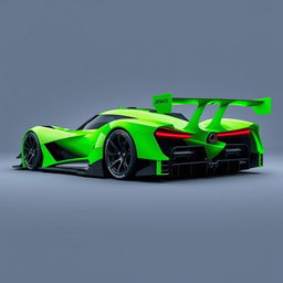 A vibrant bright green Le Mans Hypercar designed according to modern LMh rules, resembling the sleek contours of a Jesko Absolute