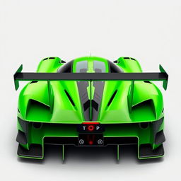 A vibrant bright green Le Mans Hypercar designed according to modern LMh rules, resembling the sleek contours of a Jesko Absolute