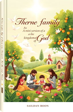 A book cover illustration depicting the theme of a Christian family as a mini version of the Kingdom of God