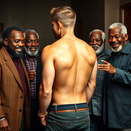 A tall, attractive young white male with an appealing physique, emphasizing a well-defined backside, exuding charisma and confidence