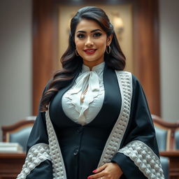 A stunningly beautiful Indonesian woman with mixed Central Asian heritage, featuring a curvaceous figure and prominently showcasing her ample bosom