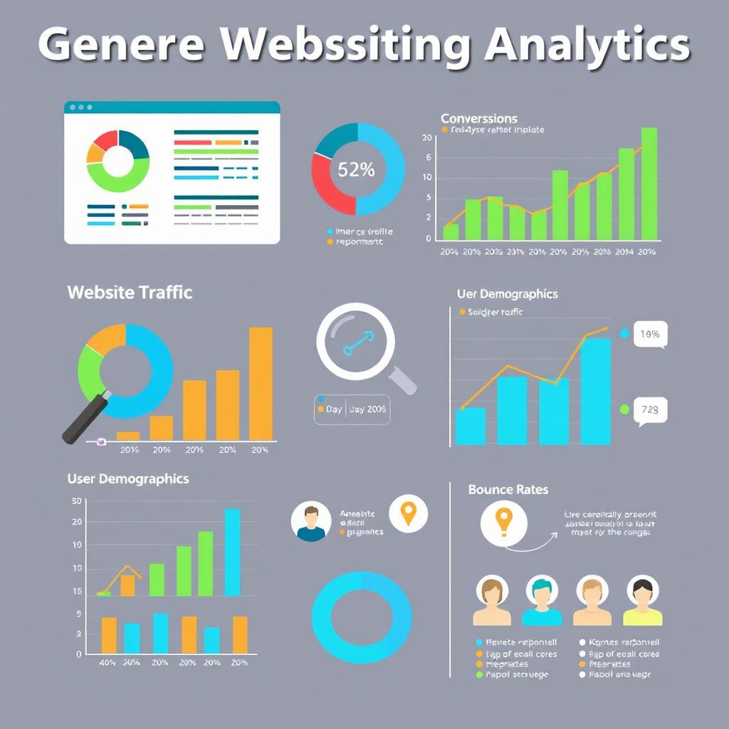 A detailed business graphic illustrating generic website marketing analytics