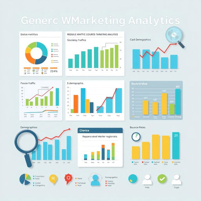 A detailed business graphic illustrating generic website marketing analytics