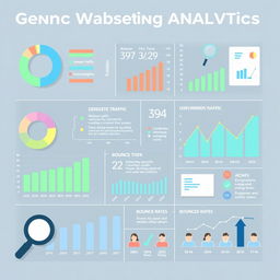 A detailed business graphic illustrating generic website marketing analytics