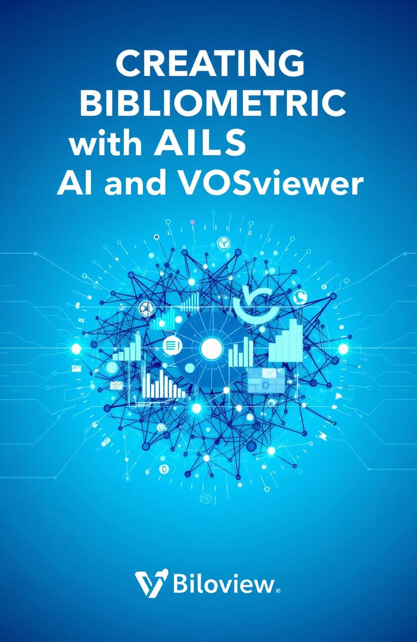 A book cover design for a publication about creating bibliometric articles using AI and VOSviewer