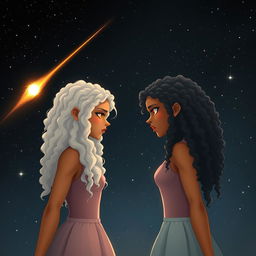 Two comets streaking across a star-lit sky, their fiery tails illuminating the darkness