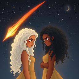 Two comets streaking across a star-lit sky, their fiery tails illuminating the darkness