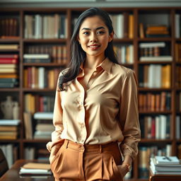 A stunning Indonesian woman with large breasts, of mixed European descent