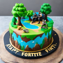 A simple two-tiered Fortnite-inspired birthday cake