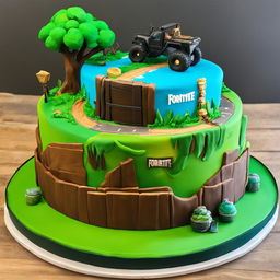 A simple two-tiered Fortnite-inspired birthday cake