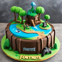 A simple two-tiered Fortnite-inspired birthday cake