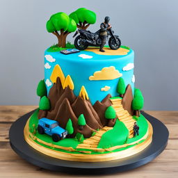 A simple two-tiered Fortnite-inspired birthday cake