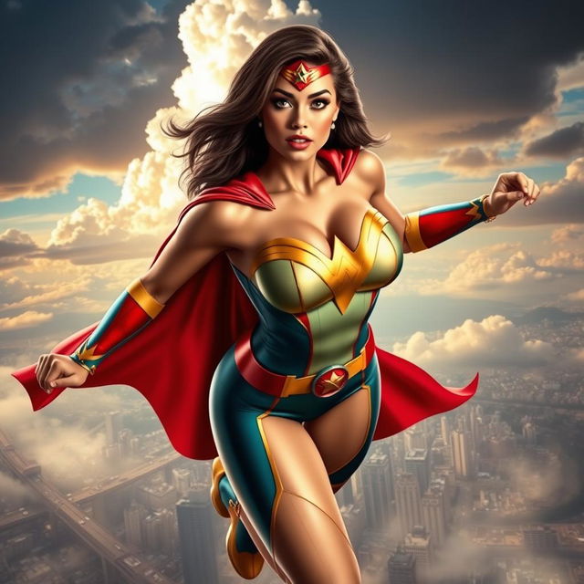 A beautiful superheroine inspired by Darna, characterized by her striking features and large breasts