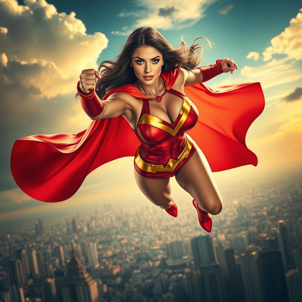 A beautiful superheroine inspired by Darna, characterized by her striking features and large breasts