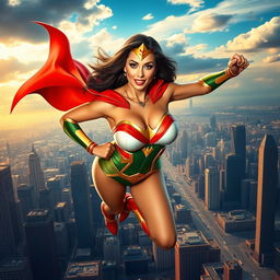 A beautiful superheroine inspired by Darna, characterized by her striking features and large breasts