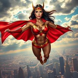 A beautiful superheroine inspired by Darna, characterized by her striking features and large breasts