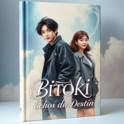 A captivating book cover for a fictional novel titled 'BITOKI: Échos du Destin' featuring Jungkook and Jimin from BTS