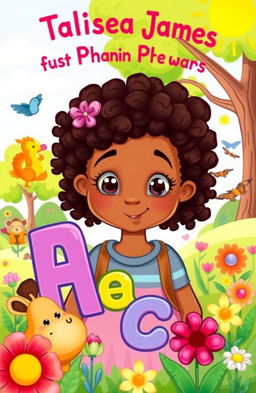 A colorful, engaging illustration from a children's phonics book featuring the character Talisea James, a young girl with curly hair and bright, inquisitive eyes