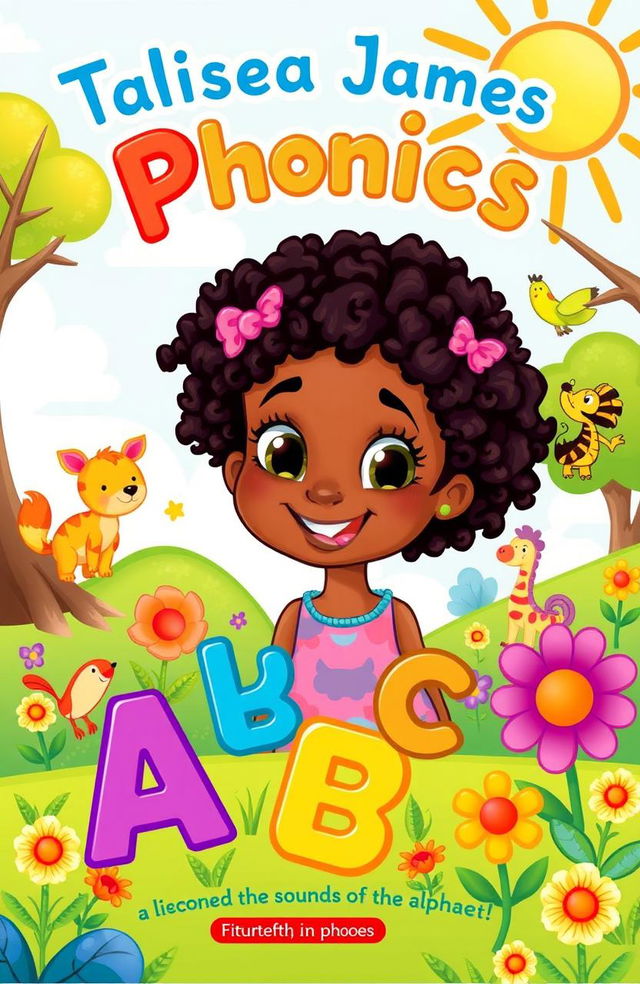 A colorful, engaging illustration from a children's phonics book featuring the character Talisea James, a young girl with curly hair and bright, inquisitive eyes