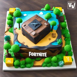 A square, single-layer Fortnite-inspired birthday cake