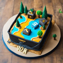 A square, single-layer Fortnite-inspired birthday cake