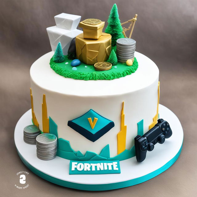 A minimalistic, white Fortnite-inspired birthday cake