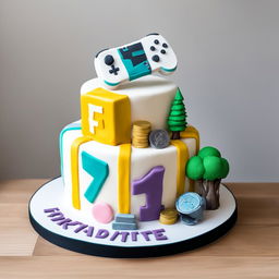 A minimalistic, white Fortnite-inspired birthday cake