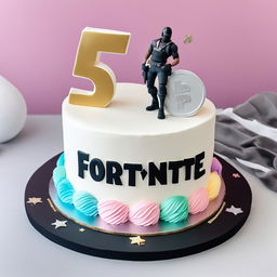 A minimalistic, white Fortnite-inspired birthday cake