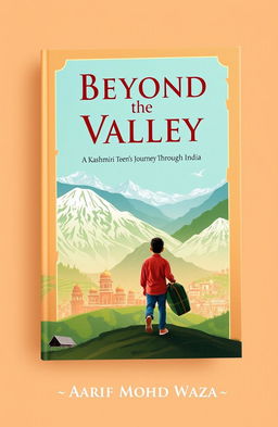 A captivating book cover illustrating the journey of a Kashmiri boy traveling through India
