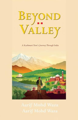 A captivating book cover illustrating the journey of a Kashmiri boy traveling through India