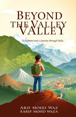 A captivating book cover illustrating the journey of a Kashmiri boy traveling through India