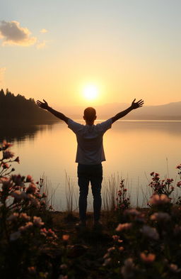 A serene sunrise over a tranquil lake, symbolizing hope and renewal for a hopeless soul