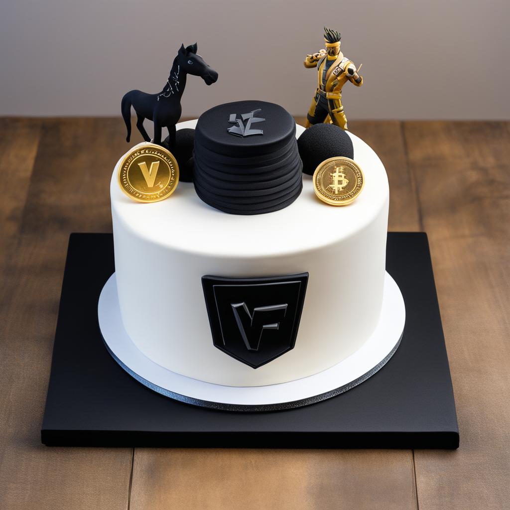 A minimalistic, black Fortnite-inspired birthday cake