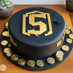 A minimalistic, black Fortnite-inspired birthday cake