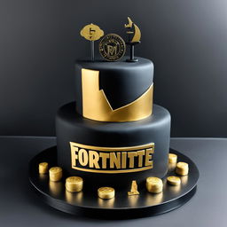 A minimalistic, black Fortnite-inspired birthday cake