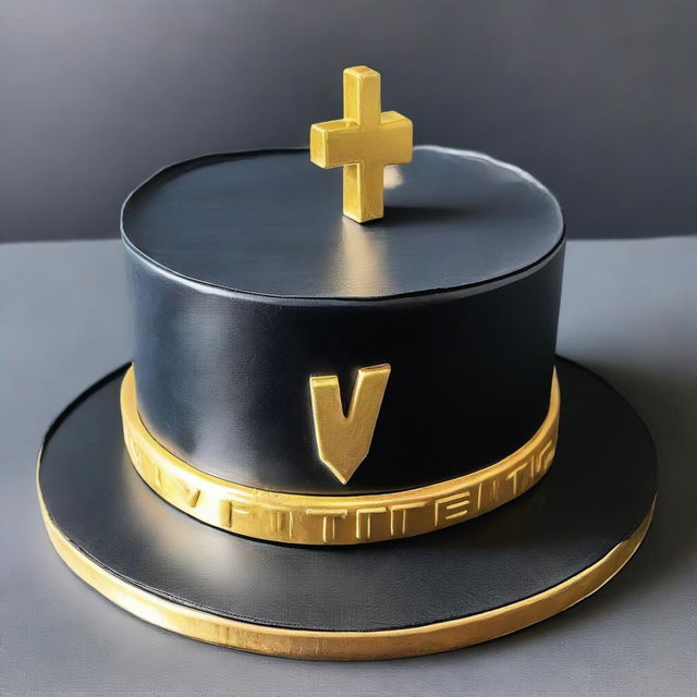 A minimalistic, black Fortnite-inspired birthday cake